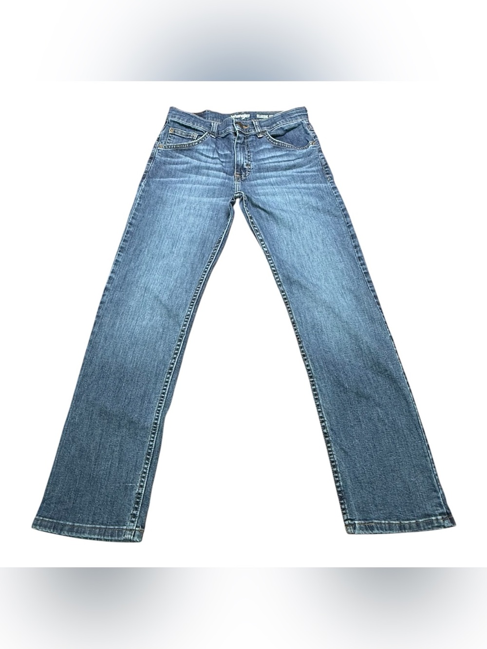 Wrangler Classic Straight Leg Jeans Medium Wash Adjustable Waist Size 12 Regular